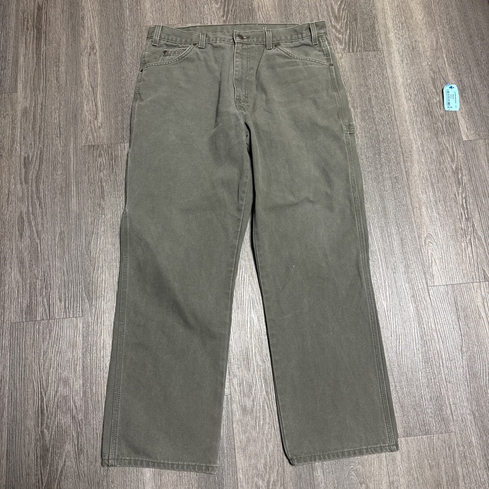 Dickies Mens 36x30 Relaxed Fit‎ Work Pants Green Canvas Utility